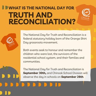 Informational graphic explaining the National Day for Truth and Reconciliation as a federal holiday honoring residential school survivors and their families, observed September 30th.