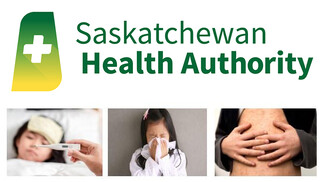 Saskatchewan Health Authority logo with three images of children showing different measles symptoms