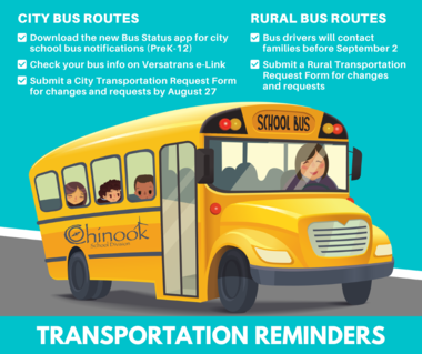 Cartoon school bus with driver and three children. Text is a brief summary of content in this news article.